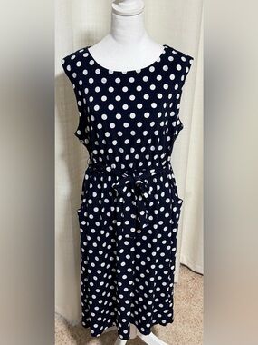 Croft and Barrow Navy and White Polka dot Sleeveless Tie dress Sz XL